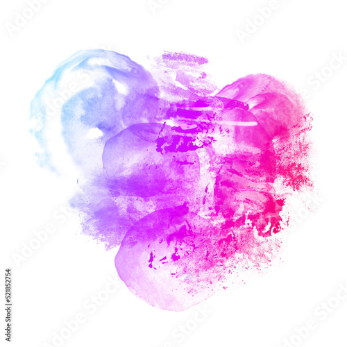 Mix of abstract hand-drawn blurred textured layered pink and blue watercolor or acrylic stains isolated on white background. Colofrul freehand paintbrush graphic design element. Bright messy spot.