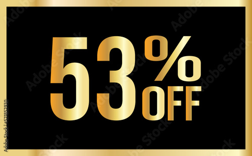 53% discount. Golden numbers with black background. Banner for shopping, print, web, sale illustration