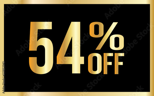 54% discount. Golden numbers with black background. Banner for shopping, print, web, sale illustration