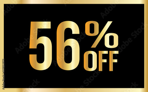 56% discount. Golden numbers with black background. Banner for shopping, print, web, sale illustration