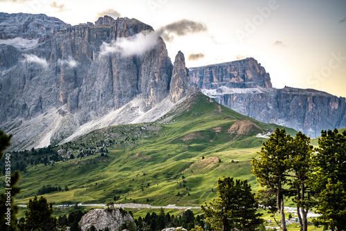 Calm dawn at Sassolungo in the Dolomites photo