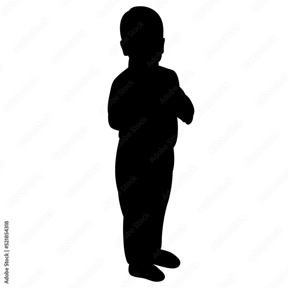 silhouette boy rejoice on white background isolated, vector