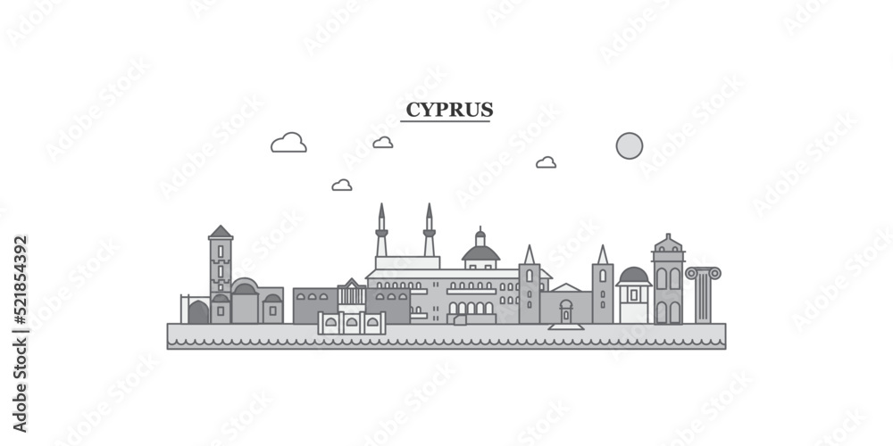 Cyprus city skyline isolated vector illustration, icons