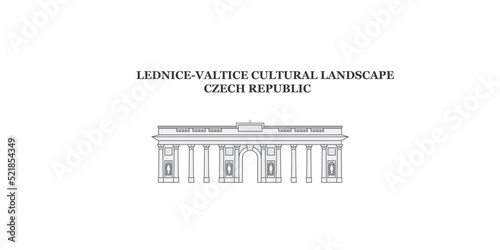 Czech Republic, Lednice city skyline isolated vector illustration, icons