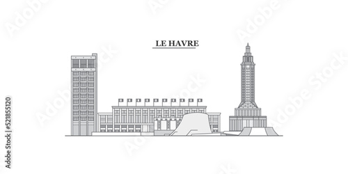 France, Le Havre city skyline isolated vector illustration, icons