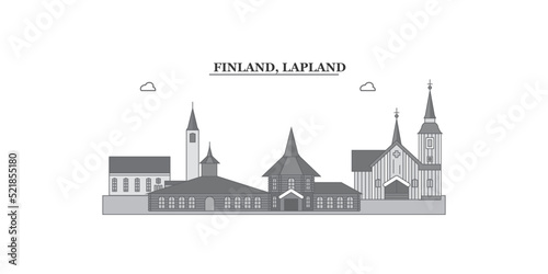 Finland, Lapland city skyline isolated vector illustration, icons