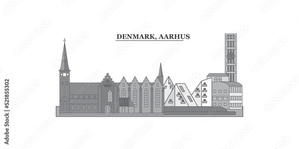 Denmark, Aarhus city skyline isolated vector illustration, icons