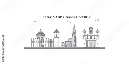 El-Salvador, San Salvador city skyline isolated vector illustration, icons