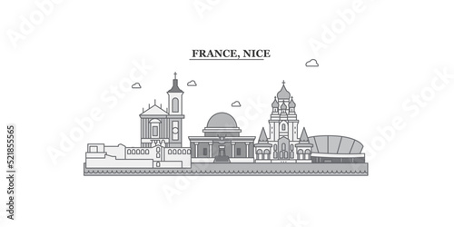 France, Nice city skyline isolated vector illustration, icons