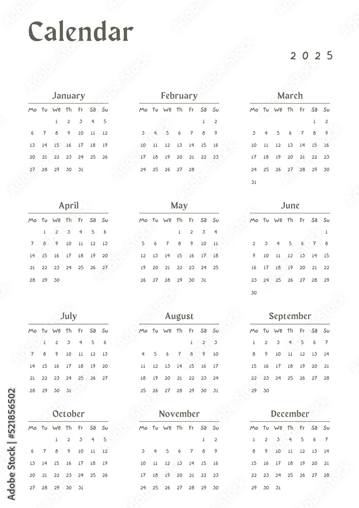 Minimal Calendar 2025 Planner Template Sheet, Elegant Planner Template