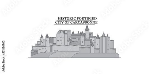 France, Carcassonne City city skyline isolated vector illustration, icons