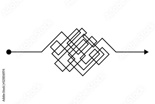 Arrow chaos mindset mess. Doodle knot line concept with freehand scrawl sketch. Vector hand drawn difficult thought process. Tangle path