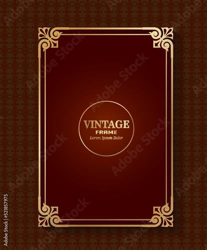 rectangular gold frame vintage calligraphy red background decoration luxury border frame elegant design