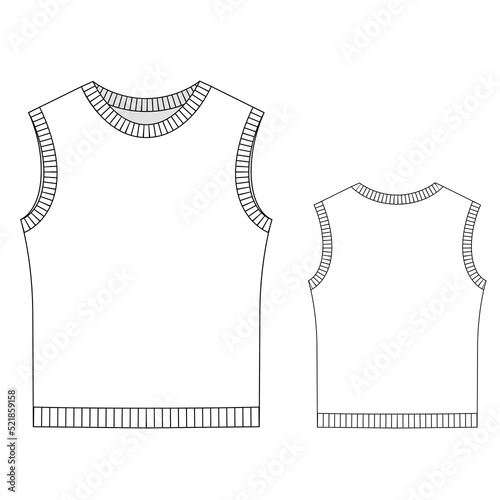 Vest vector illustration isolated, front and back view. Technical drawing for fashion designers