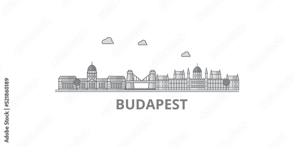 Naklejka premium Hungary, Budapest city skyline isolated vector illustration, icons
