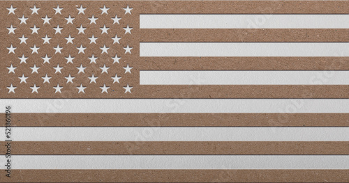Flag of the USA made of brown eco paper combined with white old school paper with very detailed texture as flat lay or table top shot