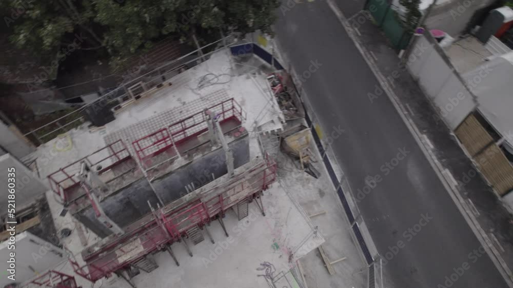 Drone shot at construction site - Workers - DLog