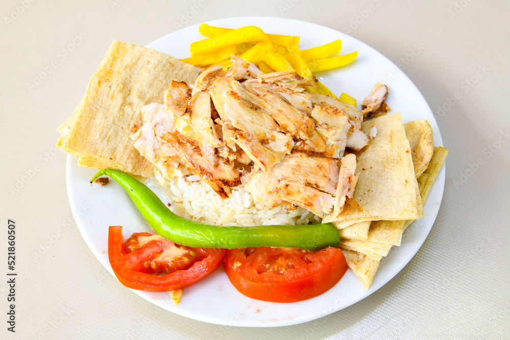 Traditional delicious Turkish food; Turkish style rice pilaf (Turkish name; Arpa sehriyeli. tavuklu, kuru fasulyeli, kavurmali pirinc pilavi) Traditional delicious Turkish food; Turkish style rice pilaf (Turkish name; Arpa sehriyeli. tavuklu, kuru fasulyeli, kavurmali pirinc pilavi)