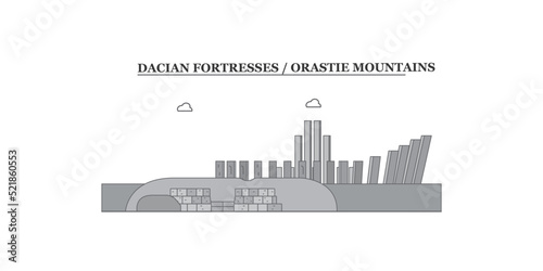Romania, Dacian Fortresses, Orastie Mountains city skyline isolated vector illustration, icons photo