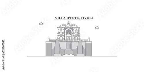 Italy, Tivoli, Villa D'este city skyline isolated vector illustration, icons