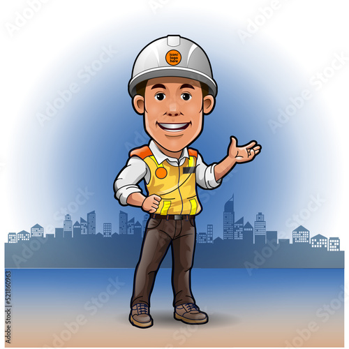 Vector illustration, Mascot construction engineer.