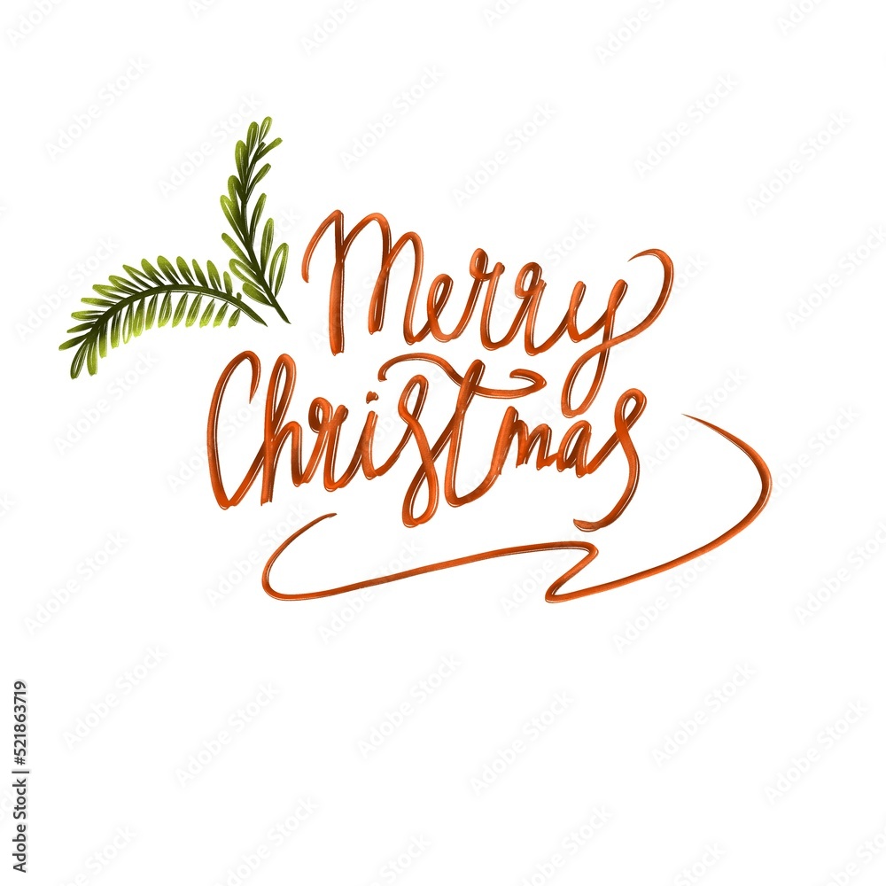 Merry Christmas lettering isolated on white background