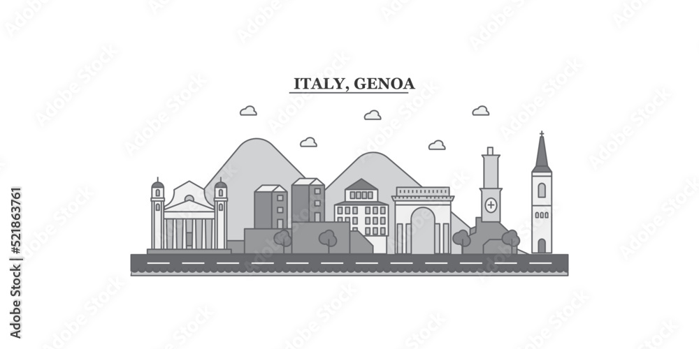 Italy, Genoa city skyline isolated vector illustration, icons