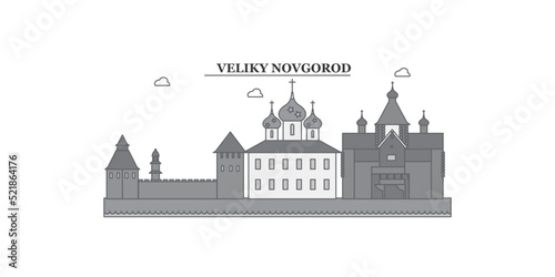 Russia, Veliki Novgorod city skyline isolated vector illustration, icons
