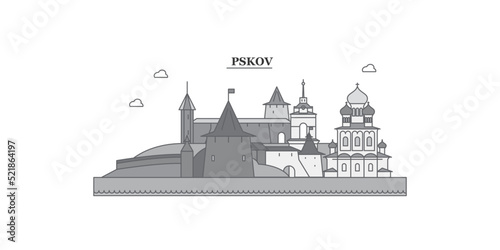 Konstfotografi Russia, Pskov city skyline isolated vector illustration, icons