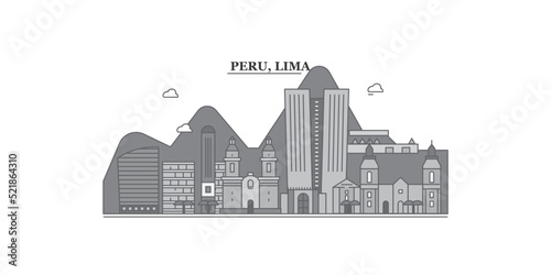 Peru, Lima city skyline isolated vector illustration, icons