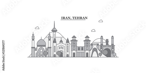 Iran, Tehran city skyline isolated vector illustration, icons
