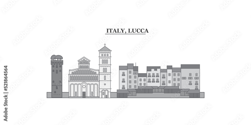 Italy, Lucca city skyline isolated vector illustration, icons - obrazy, fototapety, plakaty 