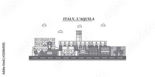Italy, L'aquila city skyline isolated vector illustration, icons