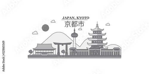 Japan, Kyoto city skyline isolated vector illustration, icons