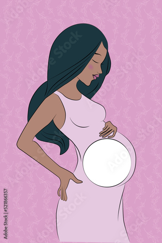 Drawn pregnant woman, ultrasound photo frame