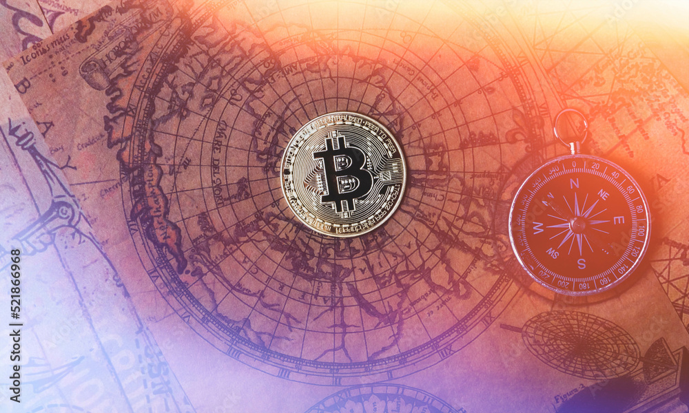 Obraz premium Bitcoin search. Cryptocurrency mining. A pile of coins.