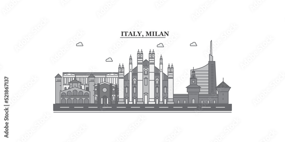 Fototapeta premium Italy, Milan city skyline isolated vector illustration, icons