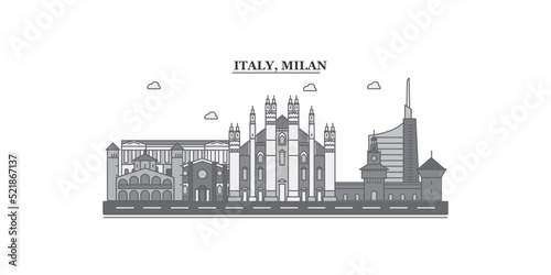 Italy, Milan city skyline isolated vector illustration, icons photo