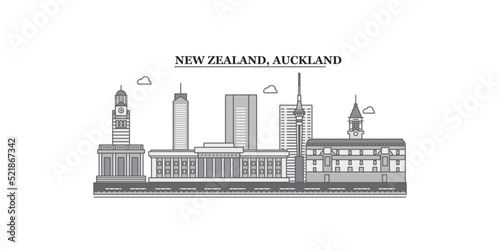 New Zealand, Auckland city skyline isolated vector illustration, icons