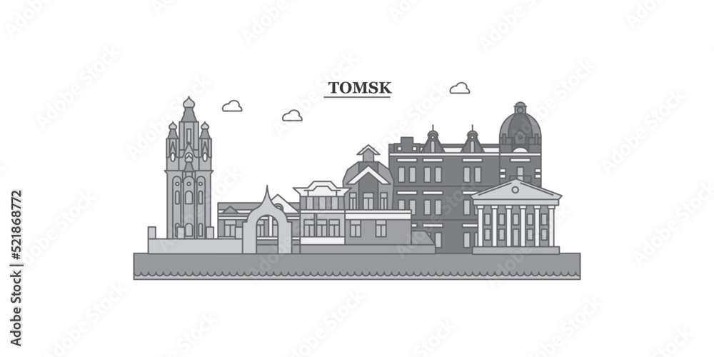 Russia, Tomsk city skyline isolated vector illustration, icons