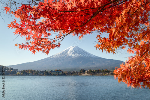 Mount Fuji in autumn season, Lake Kawaguchi, Yamanashi Prefecture, Japan