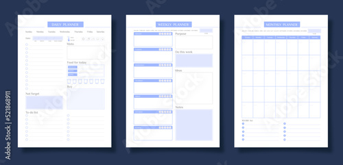 A set of planners for the day of the week for the month for planning business in the study fiolet