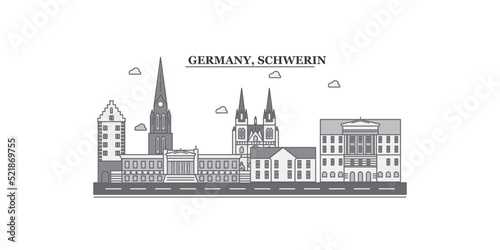 Germany, Schwerin city skyline isolated vector illustration, icons