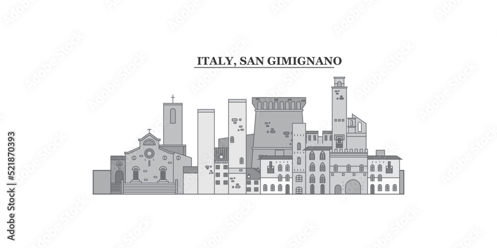 Fototapeta premium Italy, San Gimignano city skyline isolated vector illustration, icons