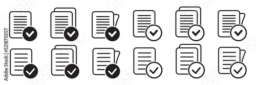 Compliance document icon in flat style. Approved process vector illustration on white isolated background. Checkmark business concept.