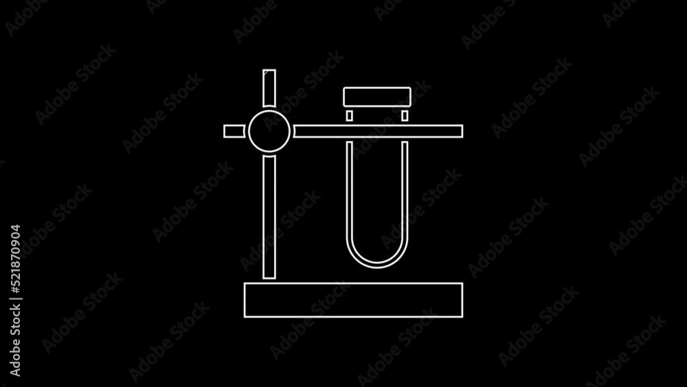 White line Glass test tube flask on stand icon isolated on black background. Laboratory equipment. 4K Video motion graphic animation White line Glass test tube flask on stand icon isolated on black background. Laboratory equipment. 4K Video motion graphic animation