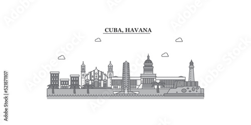 Cuba, Havana city skyline isolated vector illustration, icons