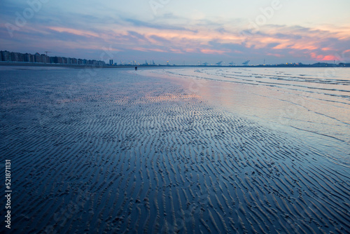 Sunset on a beach in Belgium, Knokke.
