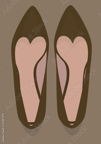 Vector flat image of women's shoes on a low run with a pointed toe. Dark green shoes. Design for postcards, avatars, posters, backgrounds, templates, textiles, banners.