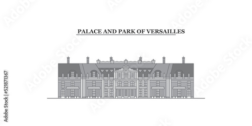 France, Versailles city skyline isolated vector illustration, icons